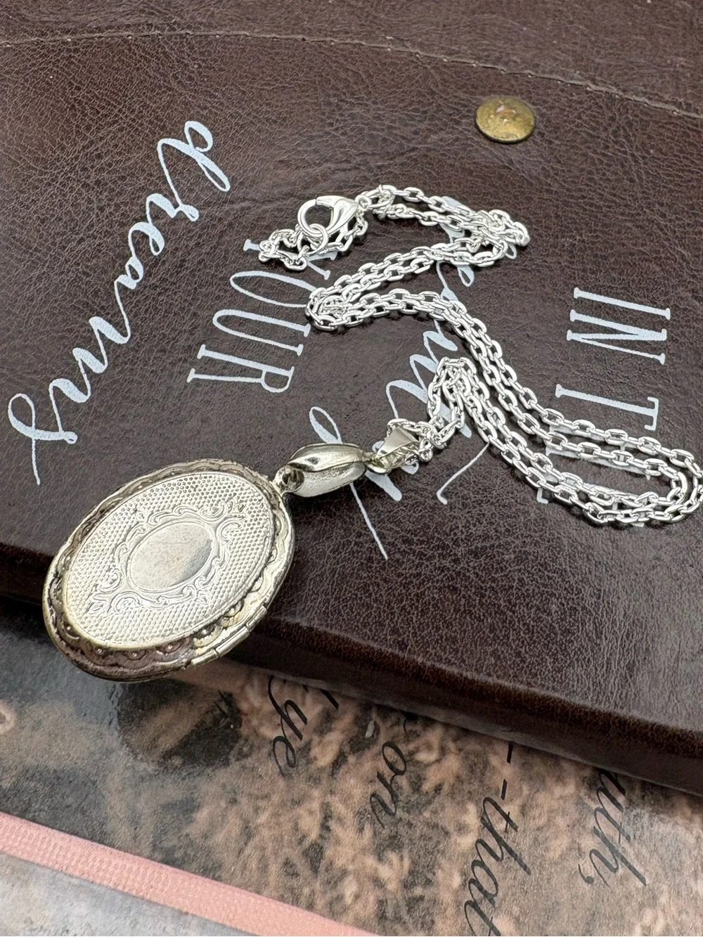 Vintage Floral Locket Necklace Romantic Heirloom Cottagecore Silver Tone